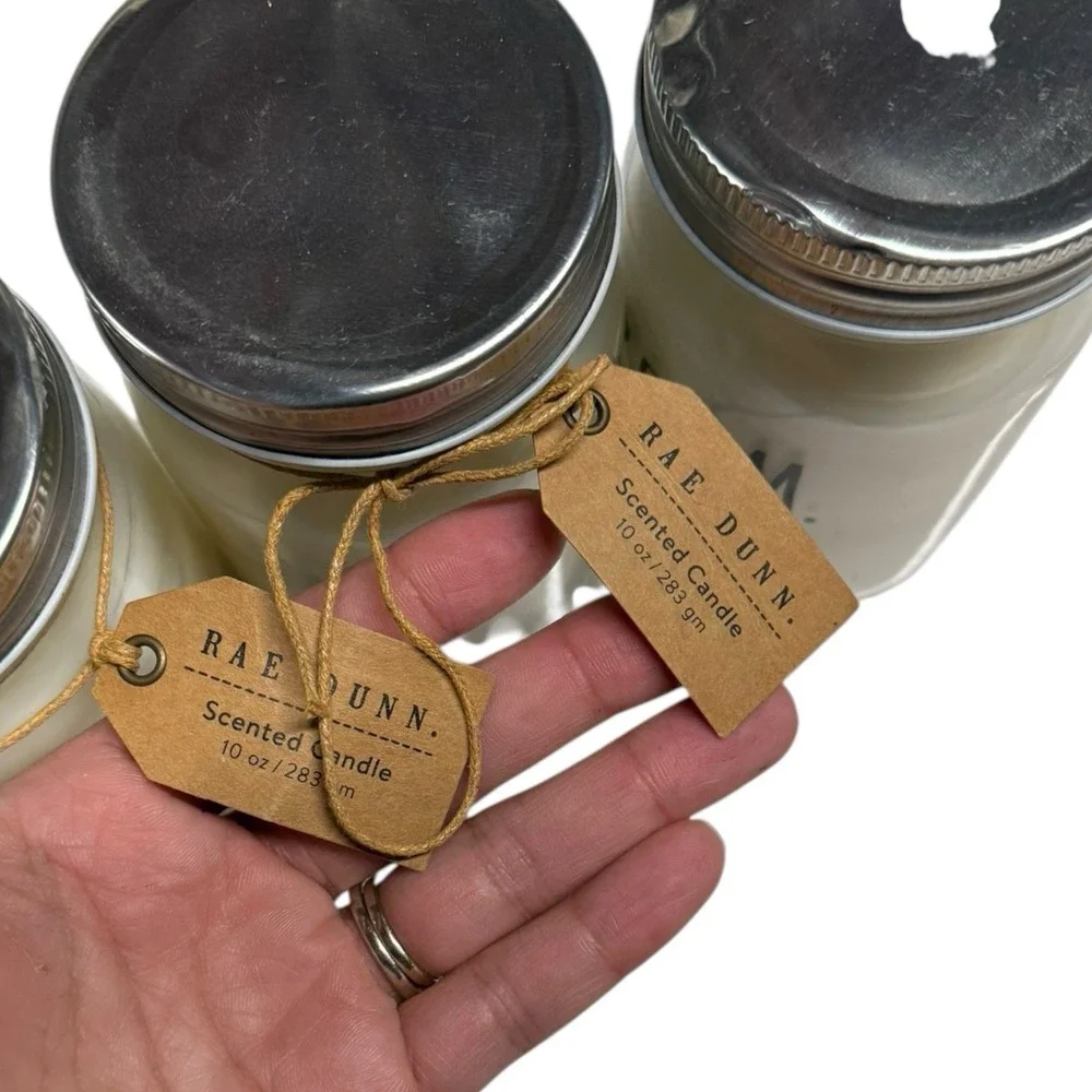 Rae Dunn 3 CALM HOME DREAM Rain‎ Gardenia10oz Scented Jar Candles WP72Q
